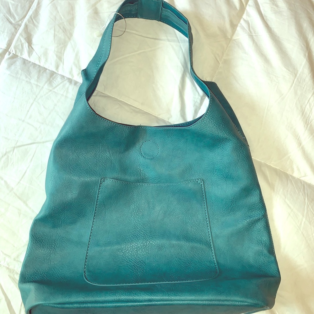 Soft leather teal purse with small clutch